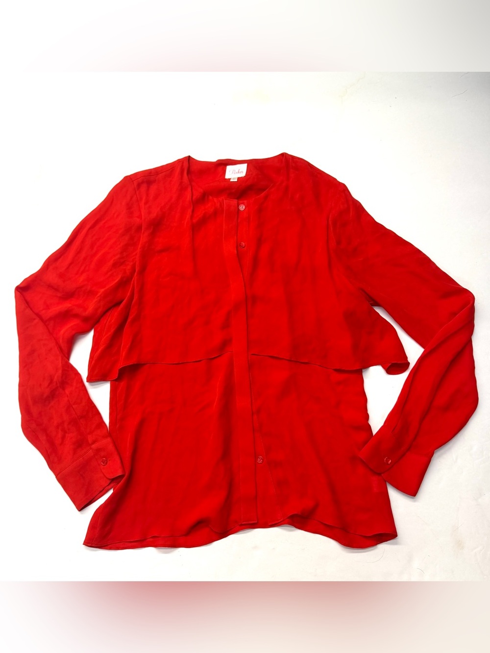 Parker Long Sleeve Red 100% Silk Button-Front Blouse Top